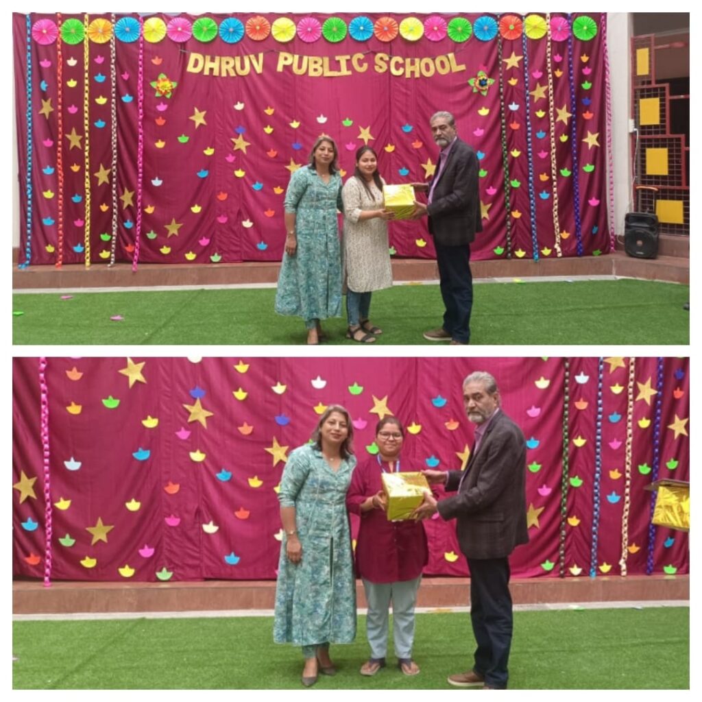 Dhruv Public School Celebrated Diwali. The Teachers and Supporting Staff was Greeted with a token of Love from the Principal Parveen Dhillon and the Chairman Mr. Mukesh Walia.